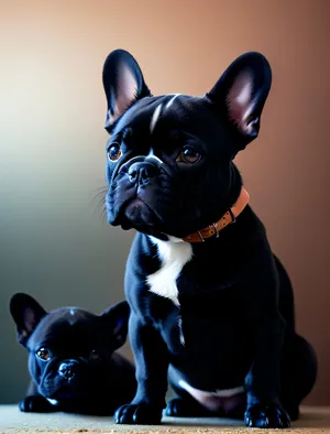 Adorable Bulldog Puppy Sitting, Wrinkled Muzzle