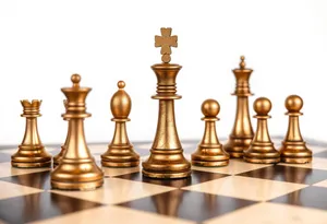 Chess pieces in gold representing power and strategy.