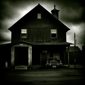 Rustic Fire Station: Old Wooden Structure under Rural Sky