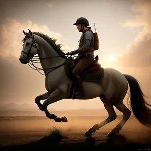 Sunset Horse Vaulting on Beach: Silhouetted Equine Acrobatics