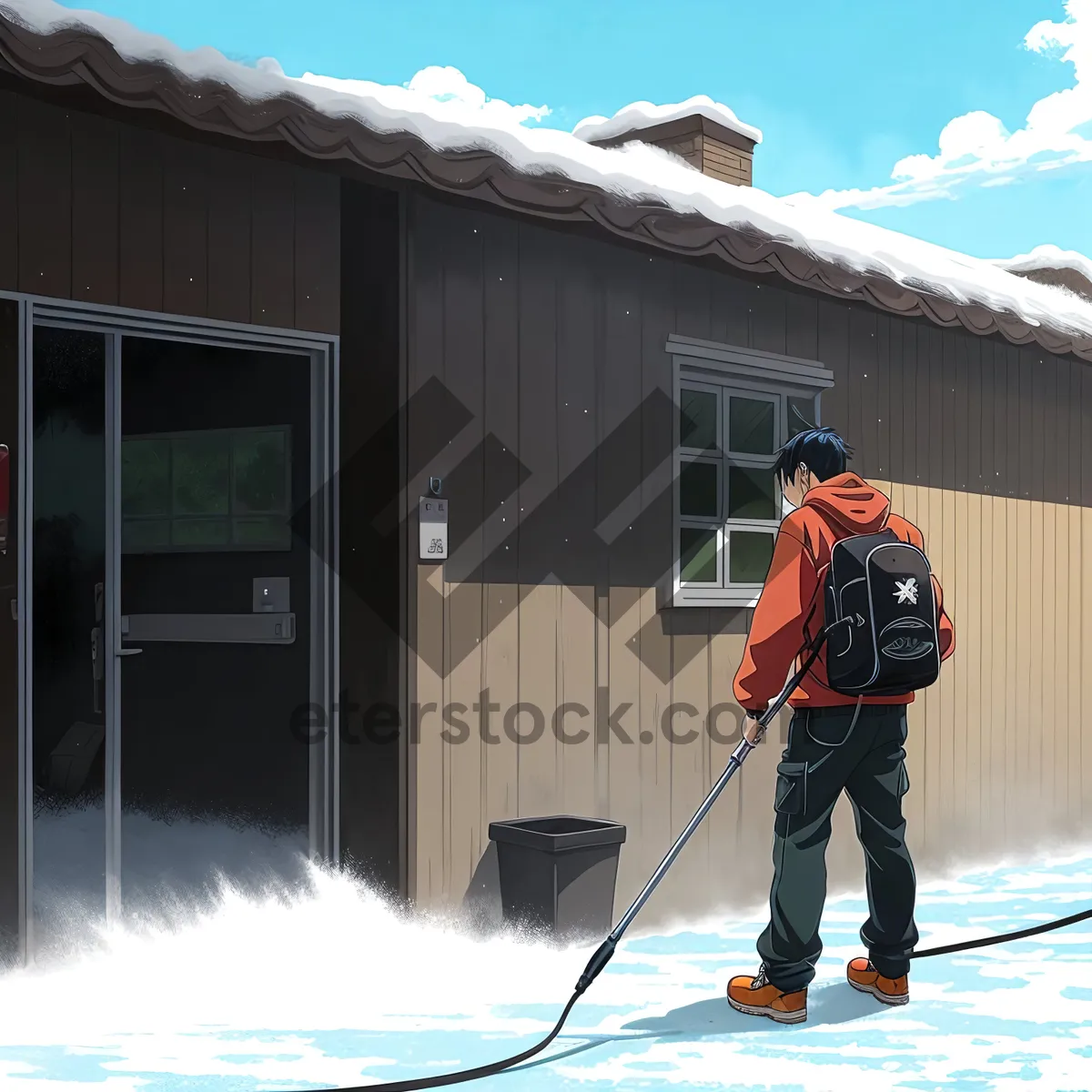 Picture of Man skiing down snowy slope at ski resort