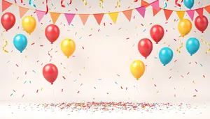 Colorful Party Celebration Decor with Balloons and Confetti