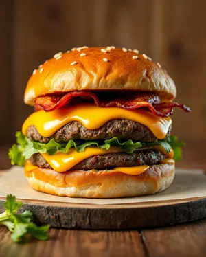 Delicious gourmet cheeseburger with fresh lettuce and tomato