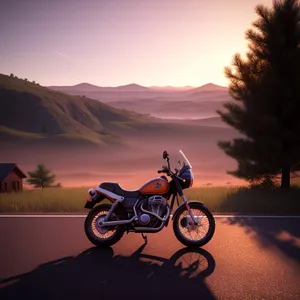 Mountain Biker Racing Across Stunning Sunset Landscape
