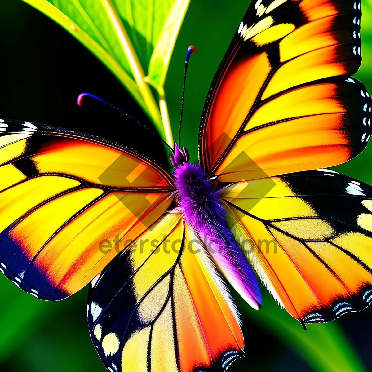 Picture of Vibrant Monarch Butterfly Under Colorful Umbrella