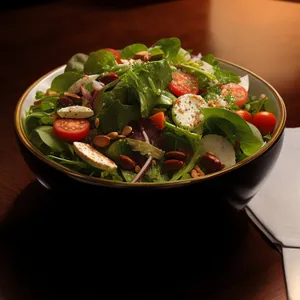 Fresh Gourmet Vegetable Salad with Grilled Meat and Peppers