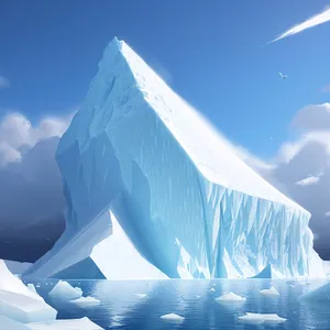 Frozen Arctic Landscape: Majestic Iceberg Amidst Snowy Sky