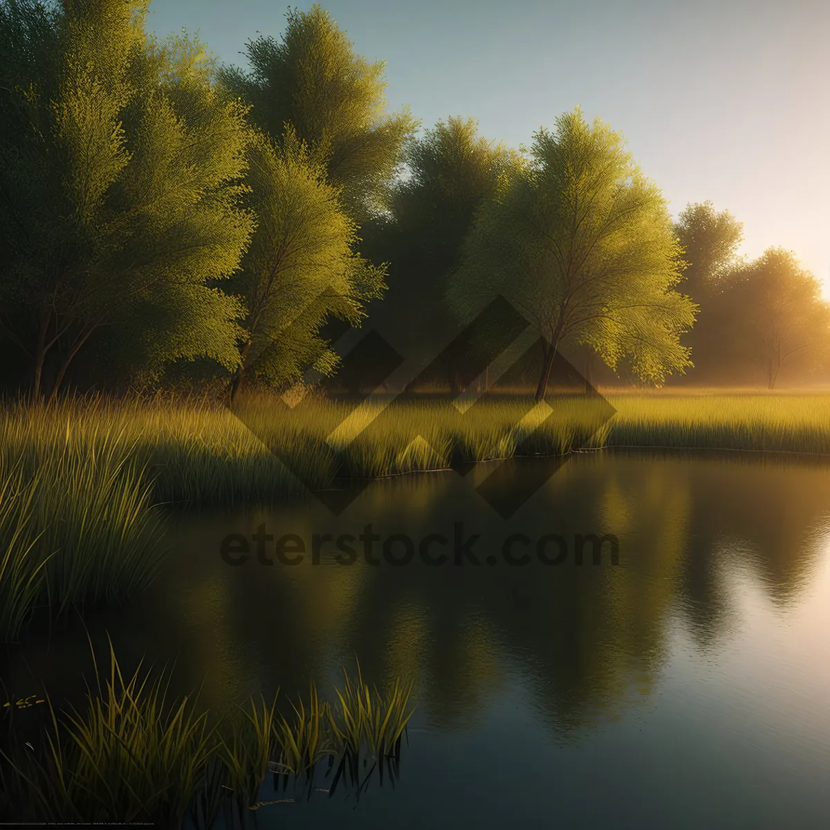 Picture of Serene Sunset over Rustic Countryside Landscape