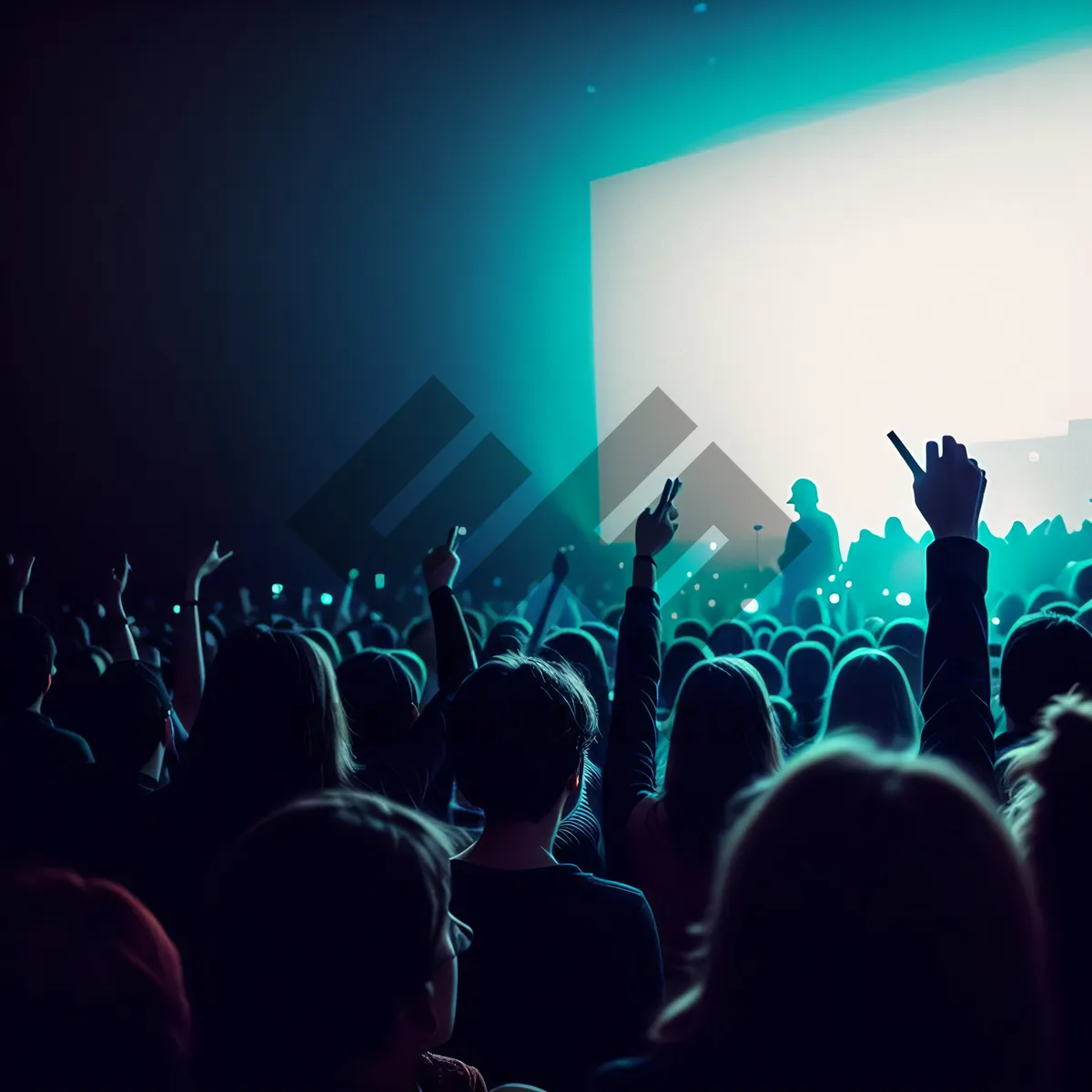 Picture of Nighttime Concert Crowd Cheering with Vibrant Lights