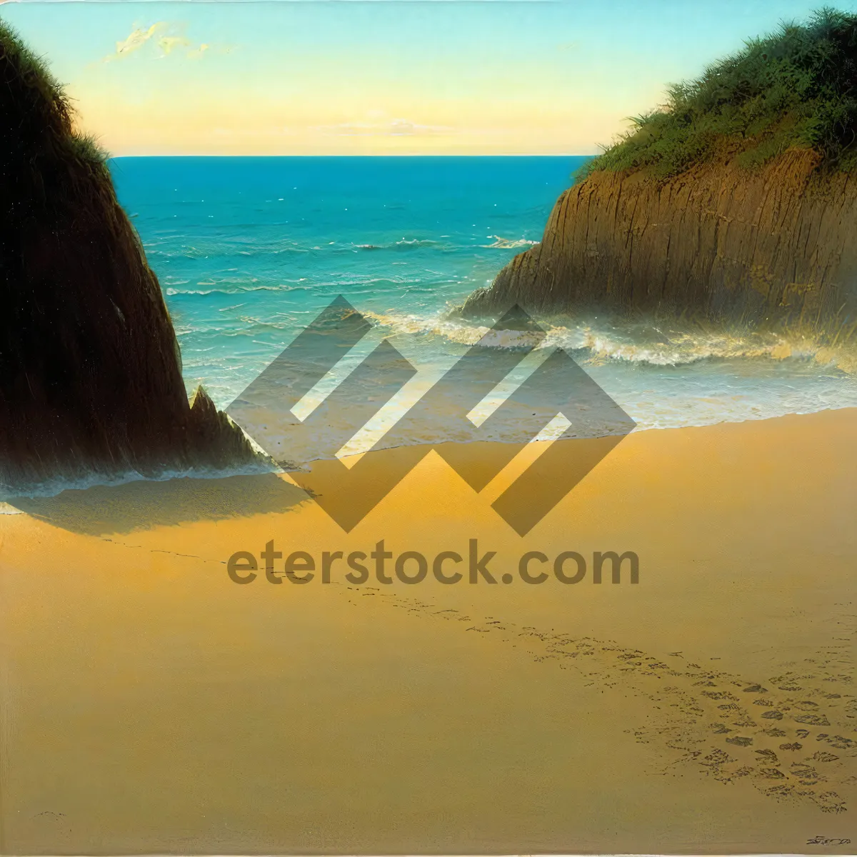 Picture of Turquoise paradise: Stunning ocean shore with sunny sky.