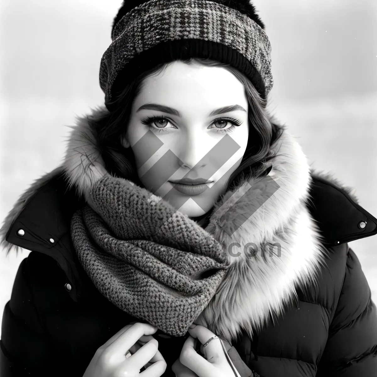 Picture of Stylish winter fashion portrait of a happy brunette lady