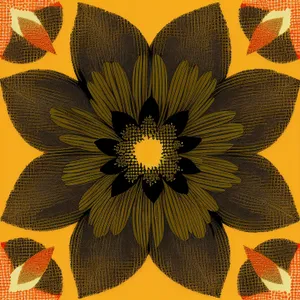 Retro Floral Wallpaper with Yellow and Orange Flowers