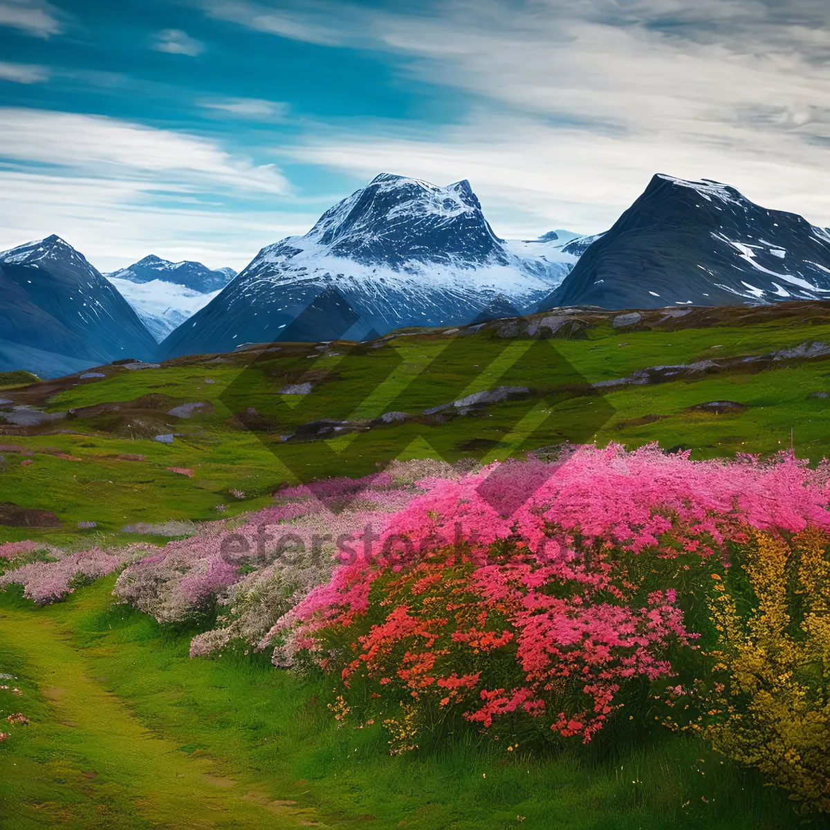 Picture of Idyllic Alpine Meadow with Majestic Mountain Peaks