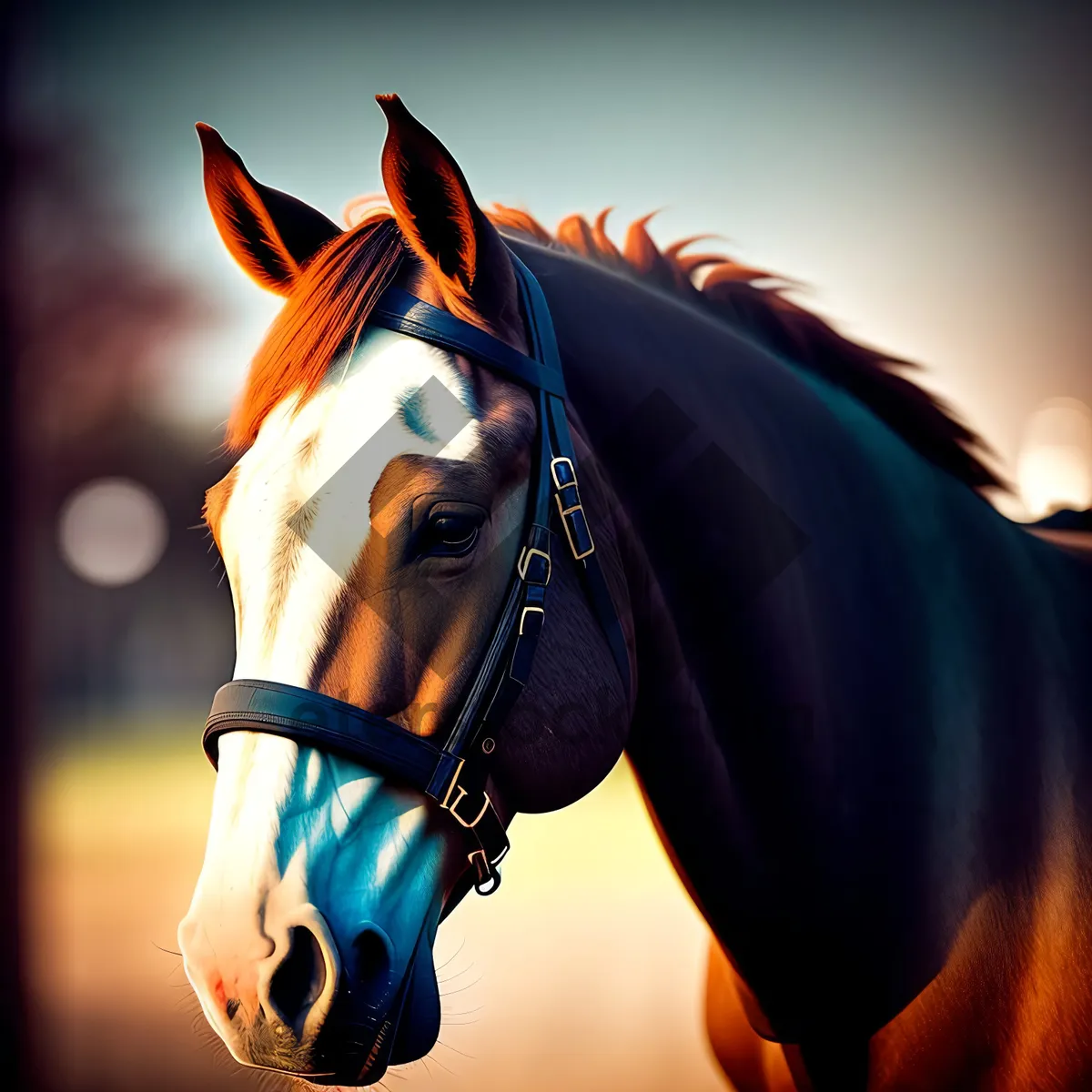 Picture of Majestic Chestnut Stallion in Meadow