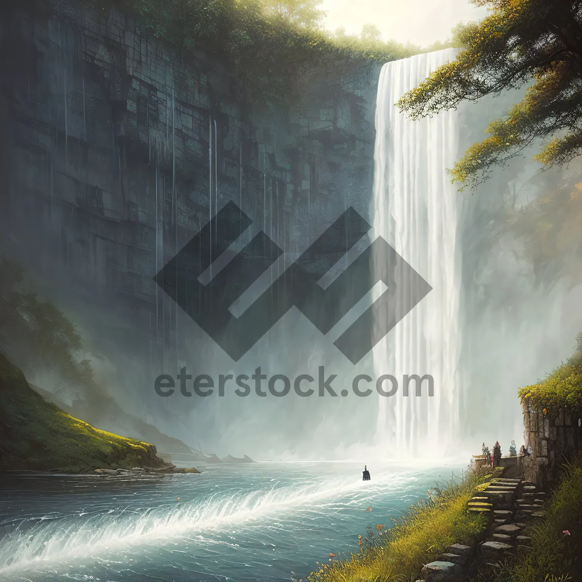 Picture of Majestic Cascade in Serene Forest