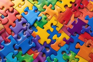 Business puzzle solving strategy with connecting jigsaw pieces