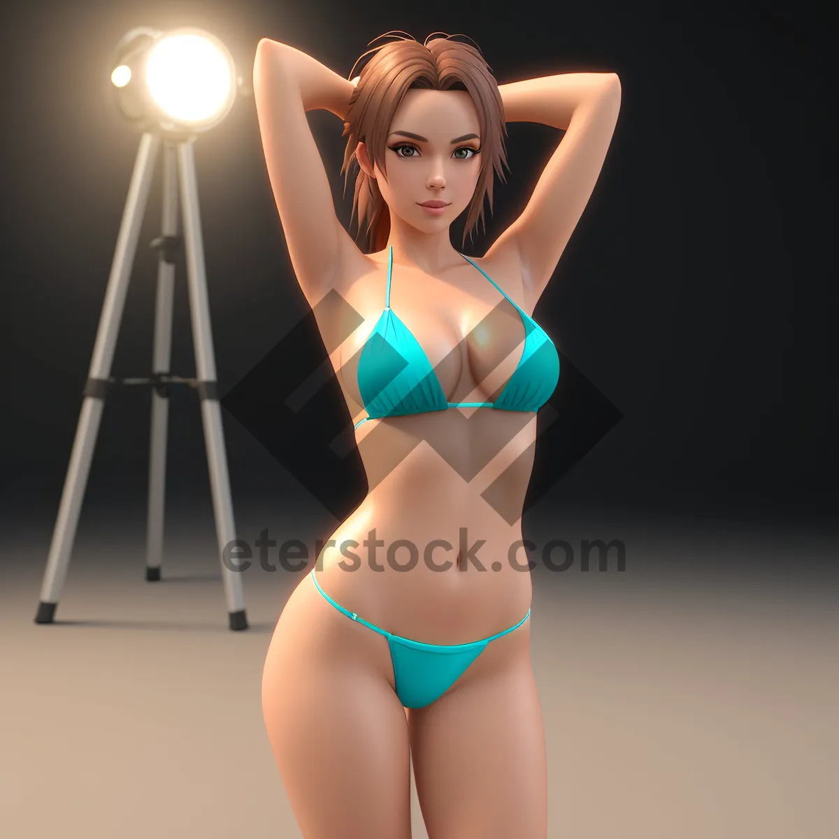 Picture of Seductive Smiling Beachwear Model in Hot Bikini