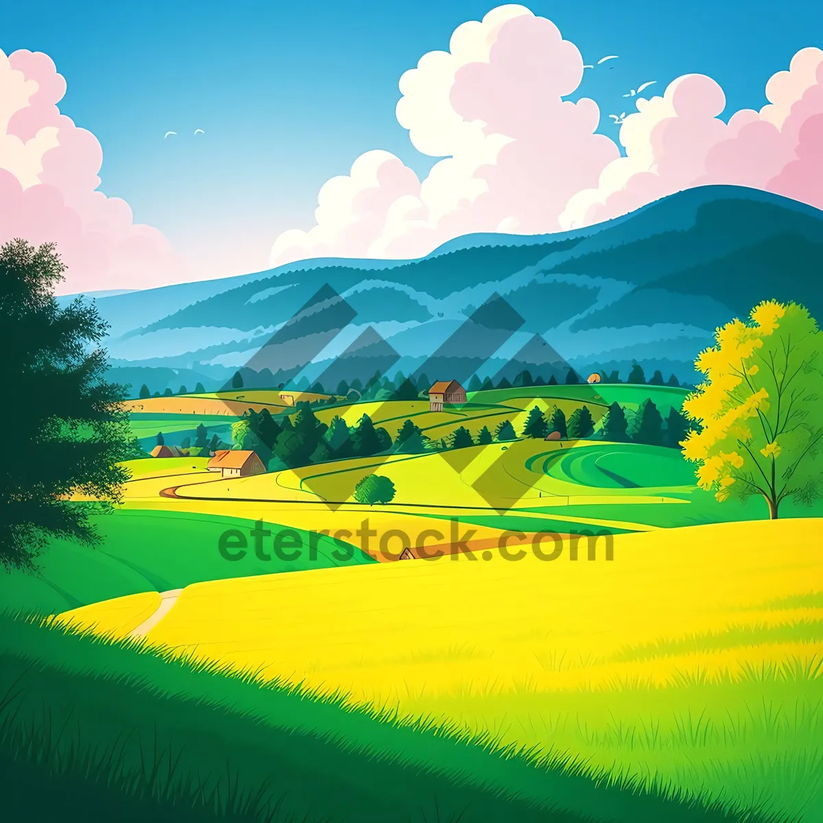 Picture of Golden Rapeseed Meadow under Pristine Blue Sky