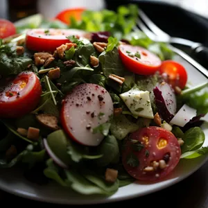 Fresh and Healthy Vegetable Salad with Cheese and Cherry Tomatoes