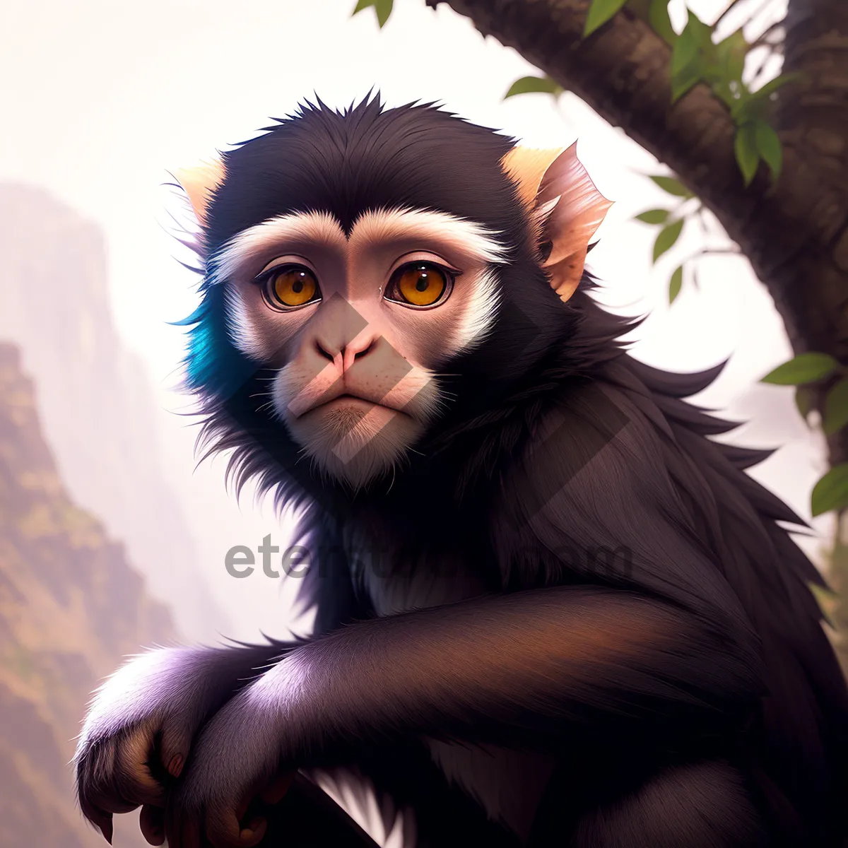 Picture of Adorable Primate Face with Expressive Eyes and Elegant Fur