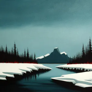 Snowy Mountain Landscape by the Sea