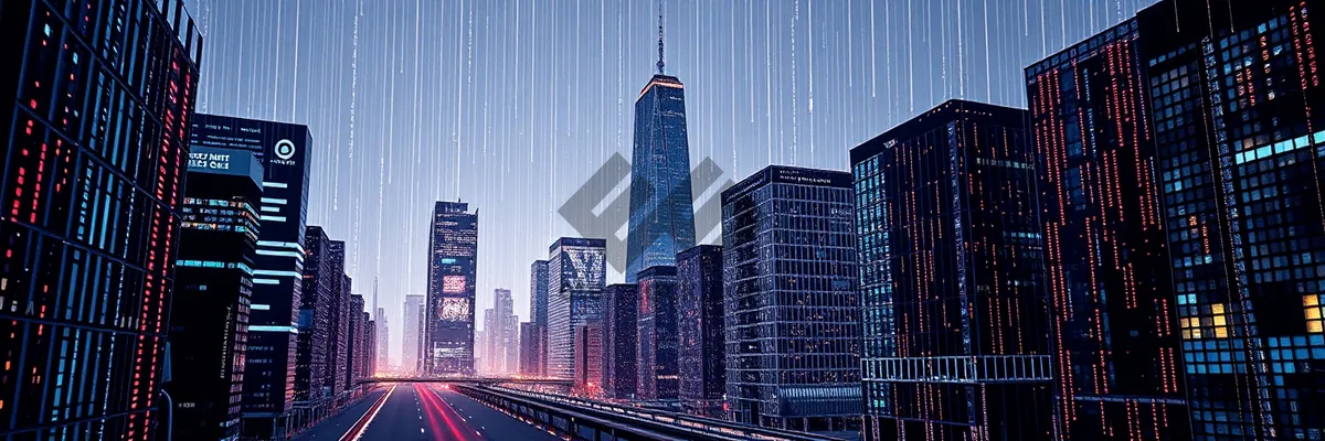 Picture of Modern office skyscraper reflecting city night lights