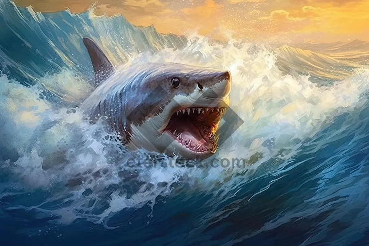 Picture of Great White Shark Swimming in the Ocean