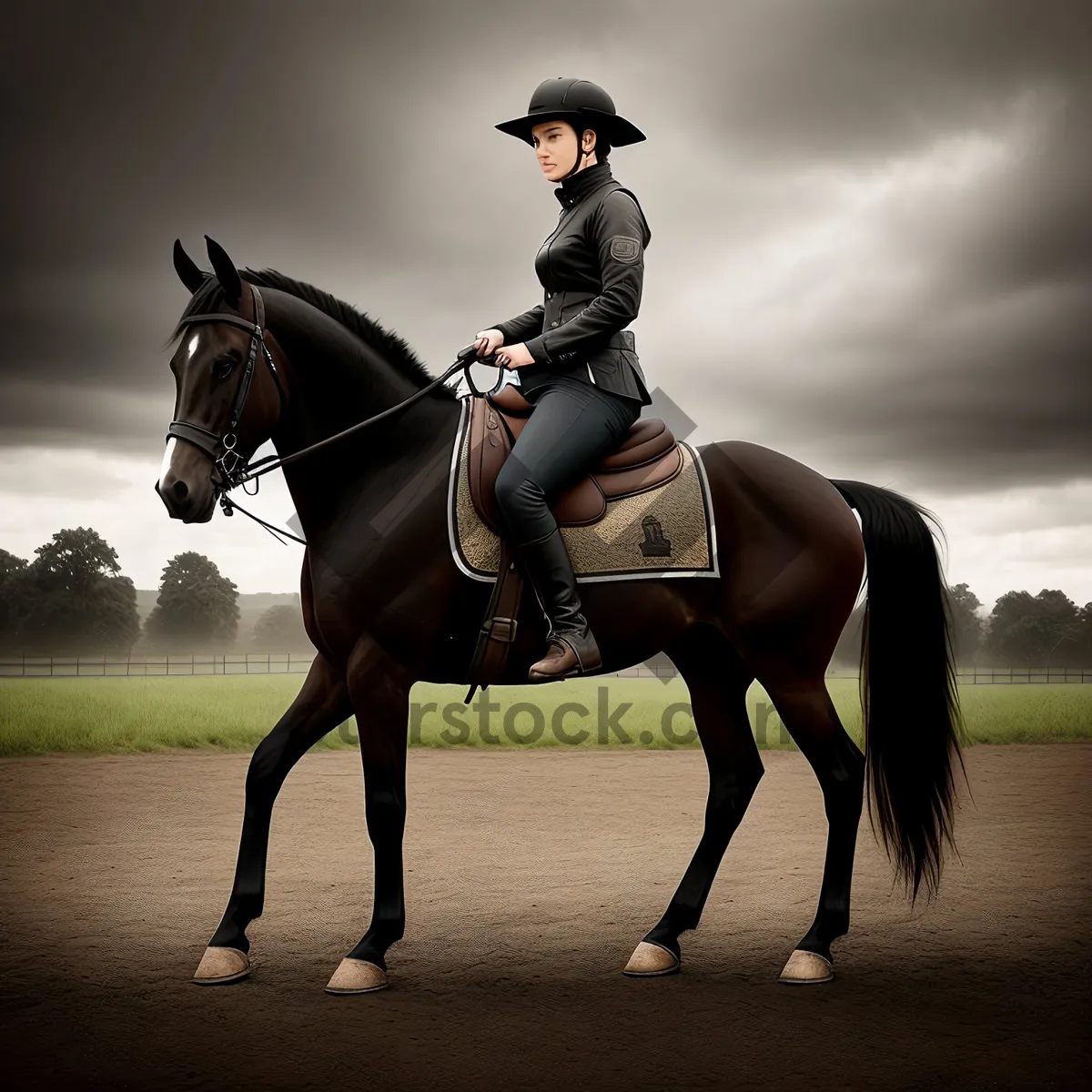 Picture of Elegant Equestrian on Polo Field.