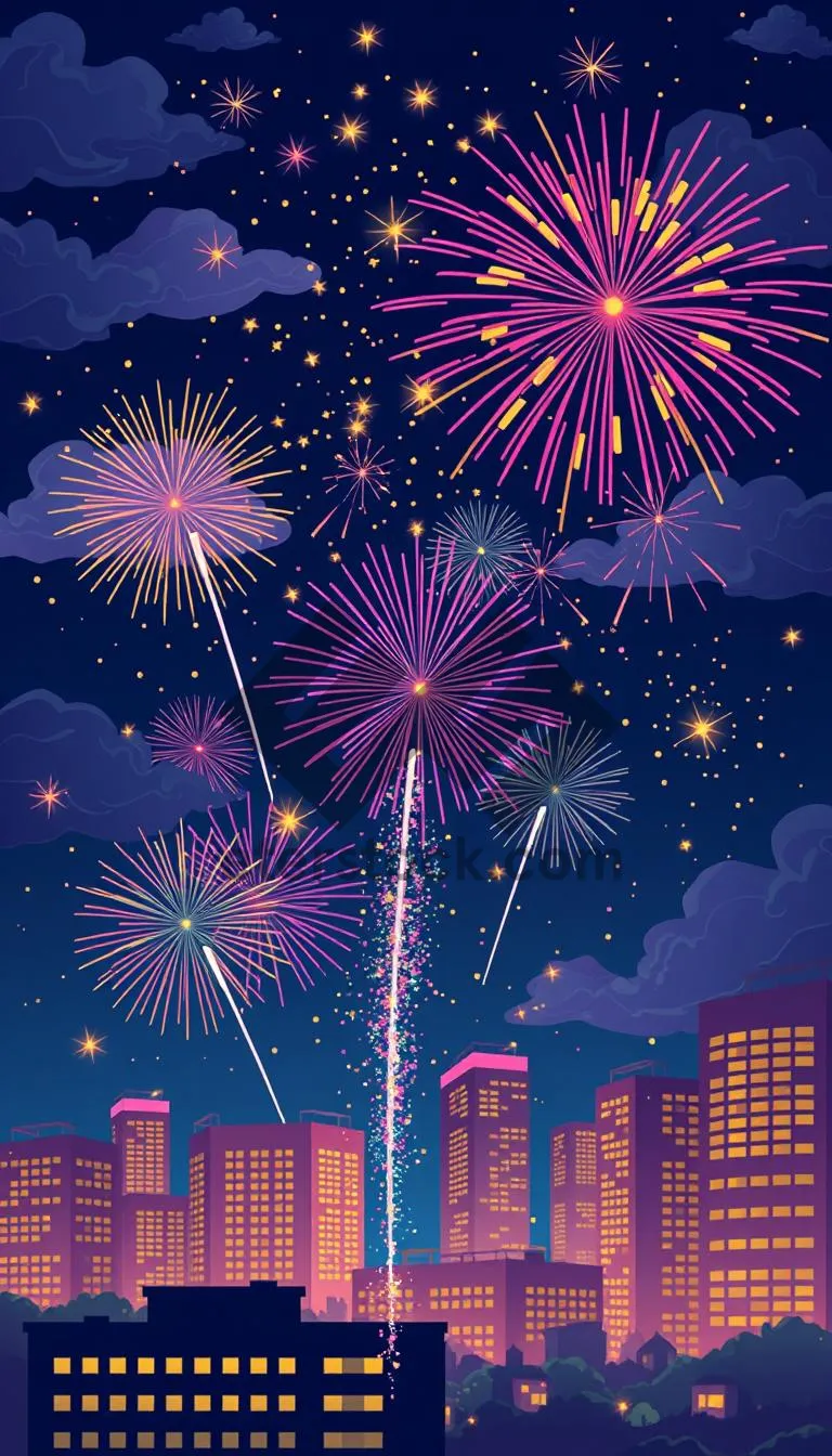 Picture of Dark Winter Sky with Bright Firework Explosion Celebration