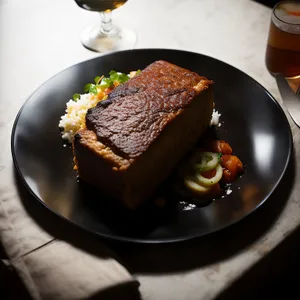 Grilled Steak with Vegetable Salad and Chocolate Sauce