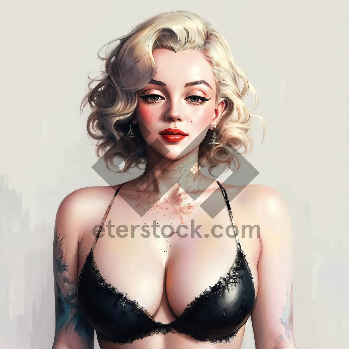Picture of Fashion model in black lingerie posing sensually.