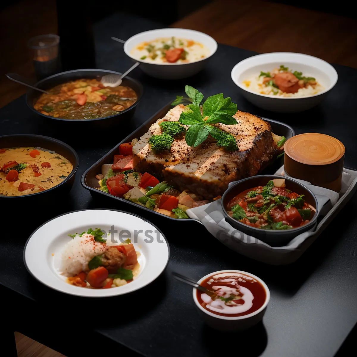 Picture of Savory Gourmet Dinner Plate with Vegetables and Sauce