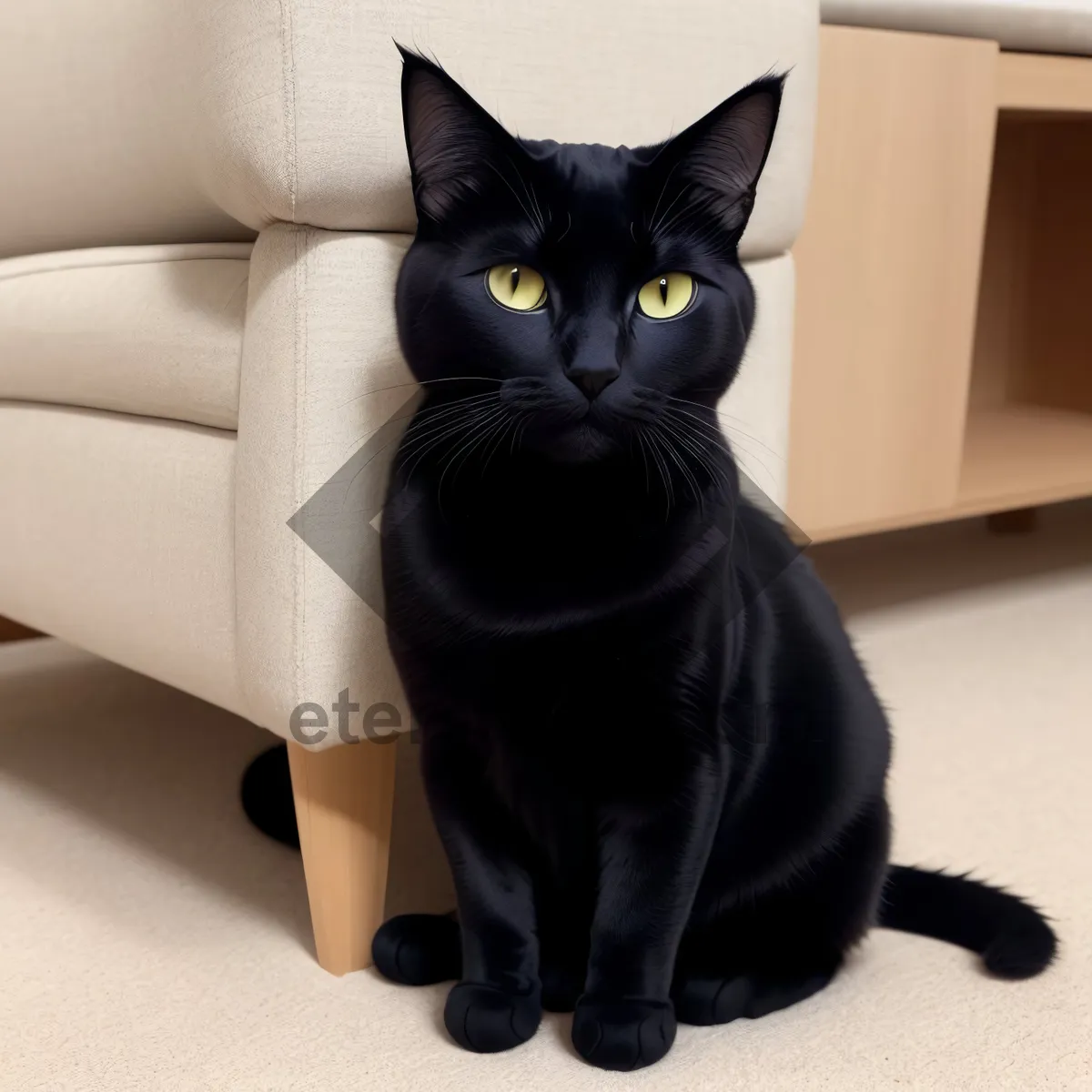 Picture of Adorable Domestic Kitty with Whiskers Resting on Armrest