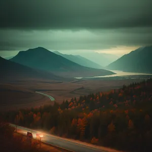 Majestic Highland Mountain Landscape with Scenic Sunset Sky
