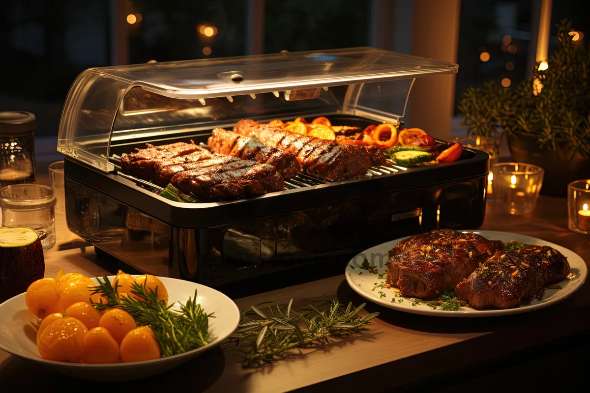 Picture of Barbecue Beef Steak with Pepper Sauce and Fresh Vegetables