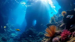 Colorful Fish in Sunlit Coral Reef Scene