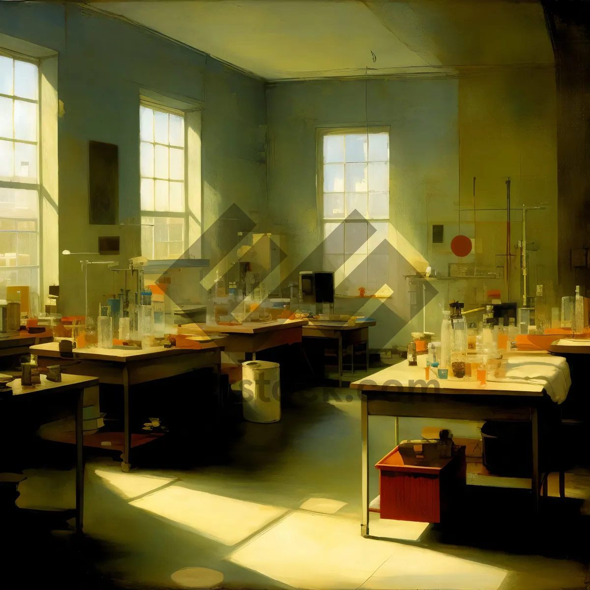 Picture of Modern Restaurant Interior Design with Wooden Furniture and Glass Windows