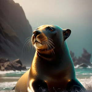 Playful Eared Seal in the Ocean