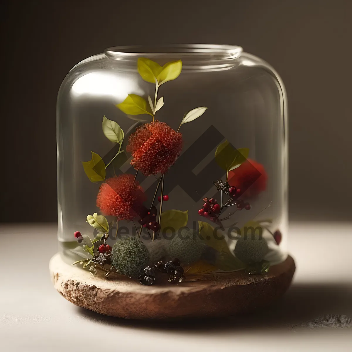 Picture of Delicious Berry Fruit Tart in Glass Container with Cream