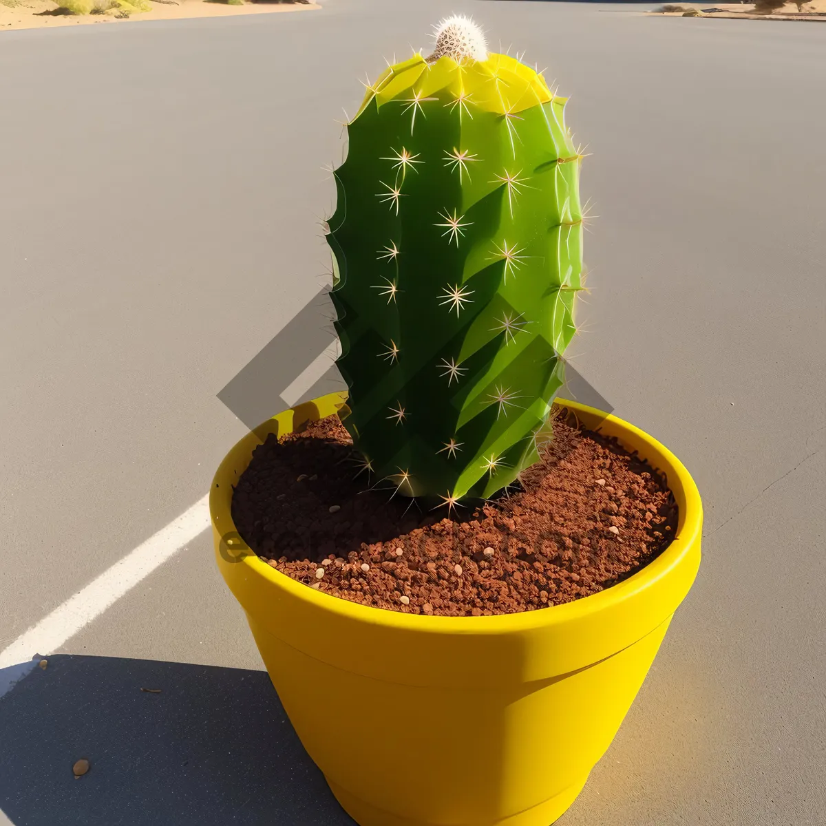 Picture of Fresh Cactus Plant in Decorative Pot with Frozen Fruit