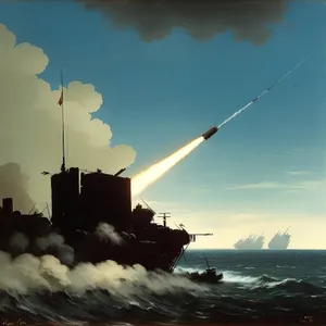 Missile Launch against Ocean at Sunset