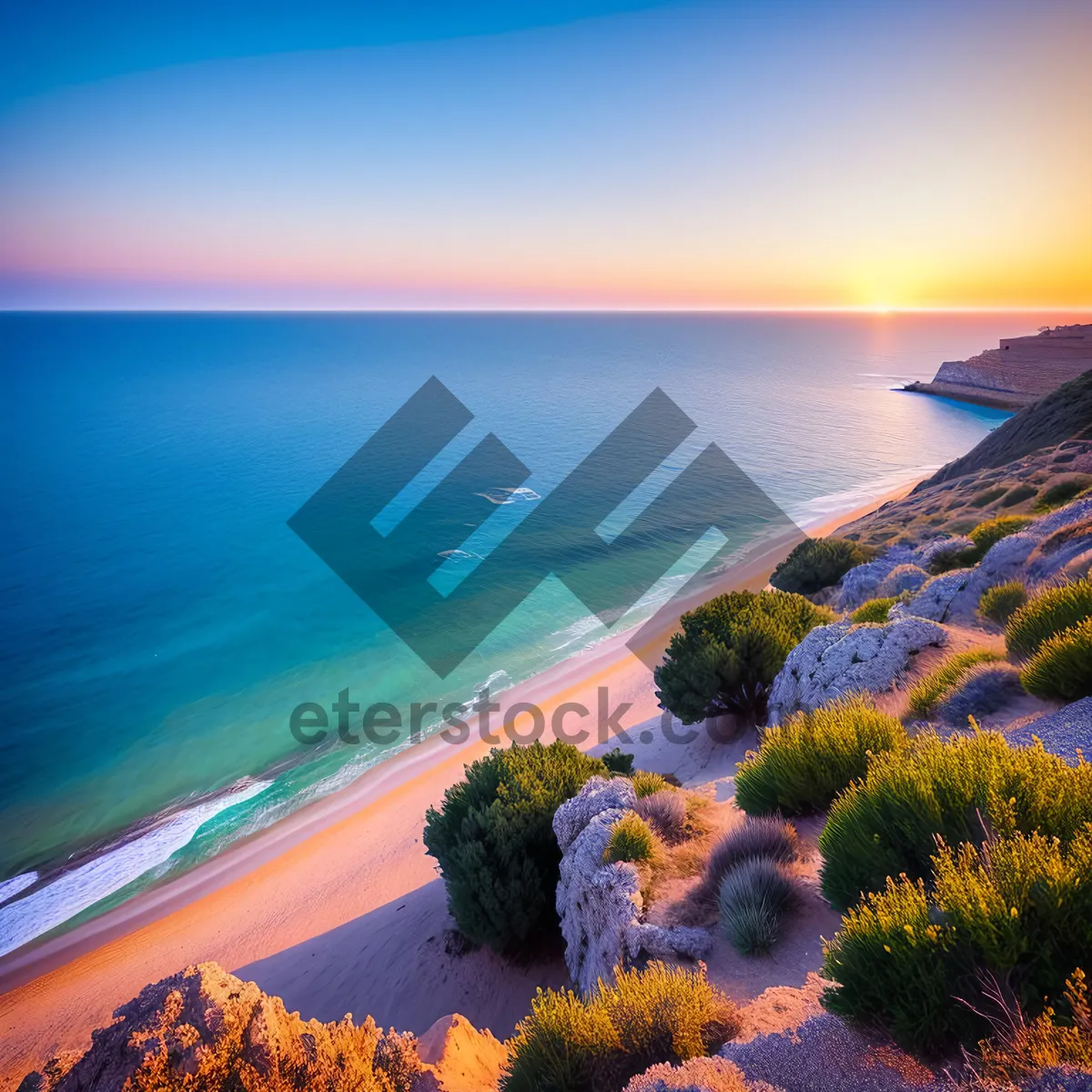 Picture of Golden Sunflower Sunset over Beach