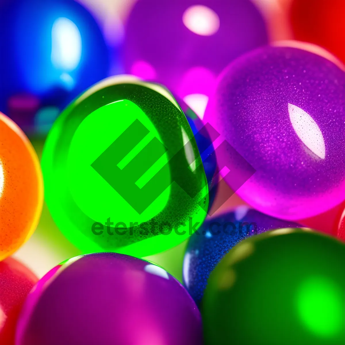 Picture of Glowing Glass Circle Button Set with Colorful Reflection.