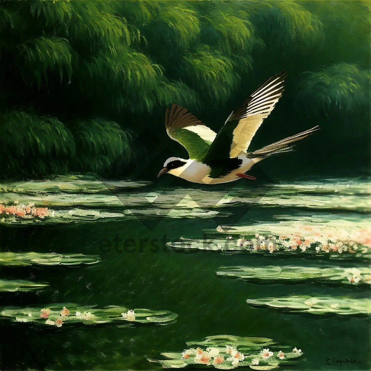 Picture of Wild Duck Swimming in Serene Lake Landscape