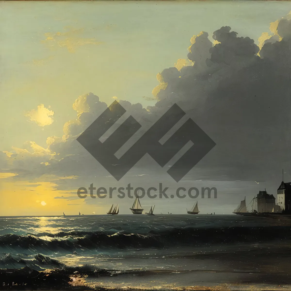 Picture of Golden Coastline Silhouette at Sunset