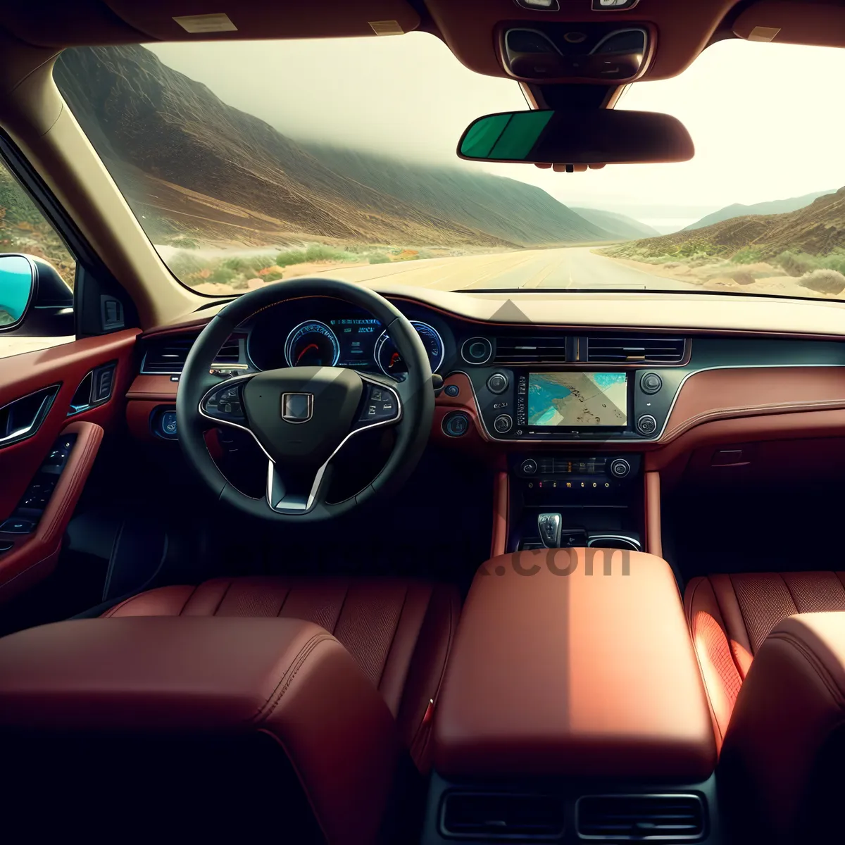 Picture of Luxury sports car interior with chrome details