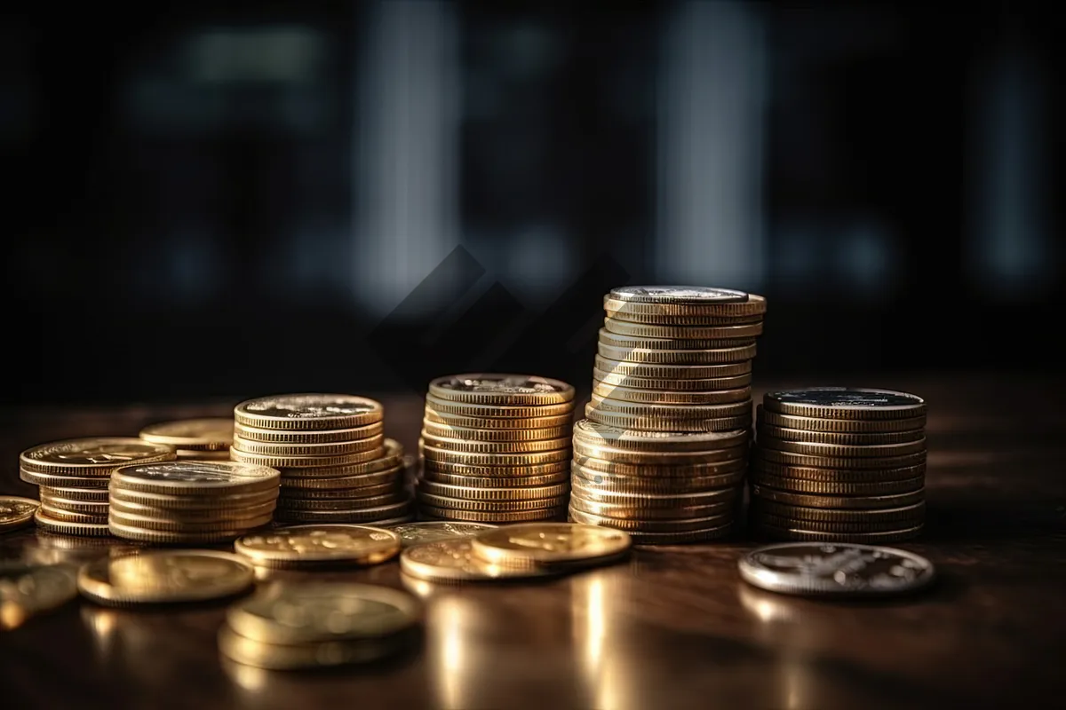 Picture of Golden coins stack on metal column - finance wealth.