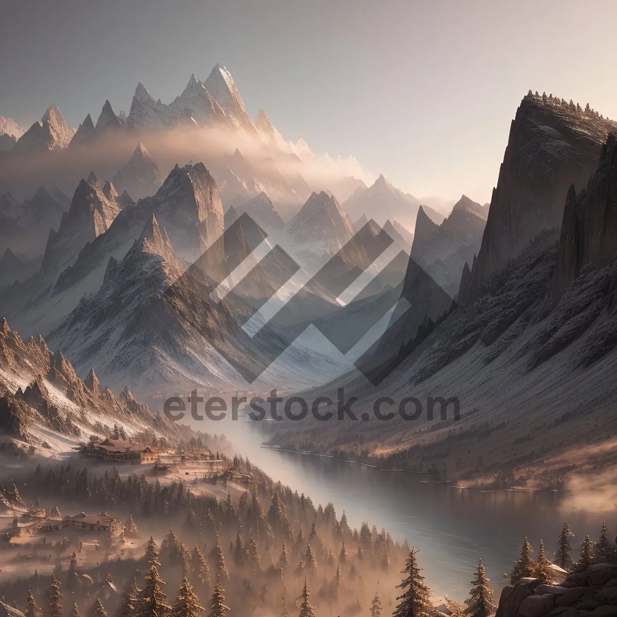 Picture of Snow-capped peaks overlooking serene mountain valley.