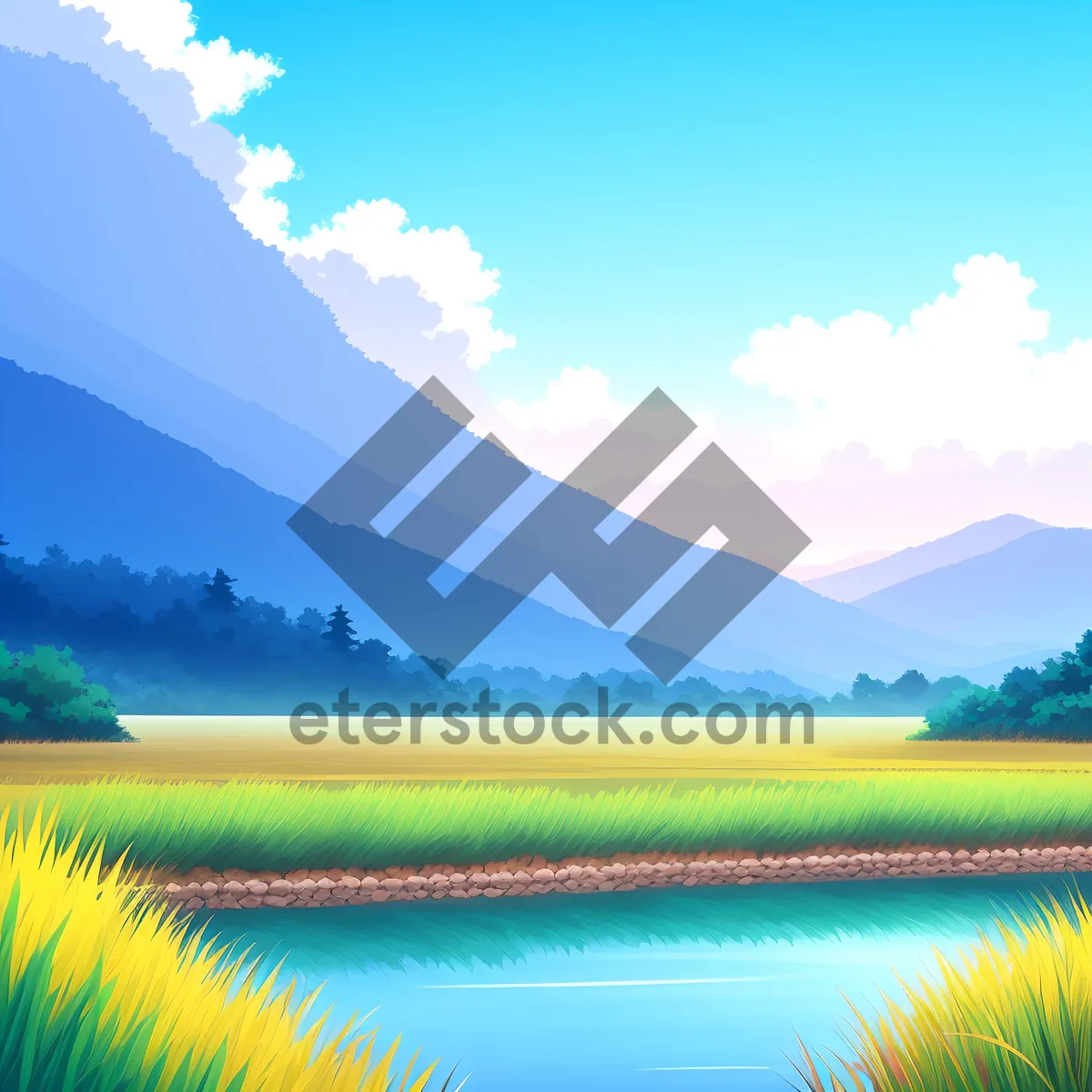 Picture of Idyllic Lakeside Sunset in Rural Countryside
