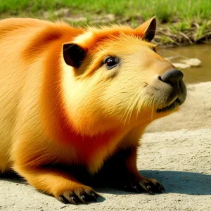 Cute Brown Guinea Pig in Wild Grass